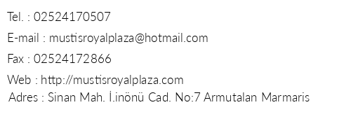 Musti's Royal Plaza telefon numaralar, faks, e-mail, posta adresi ve iletiim bilgileri